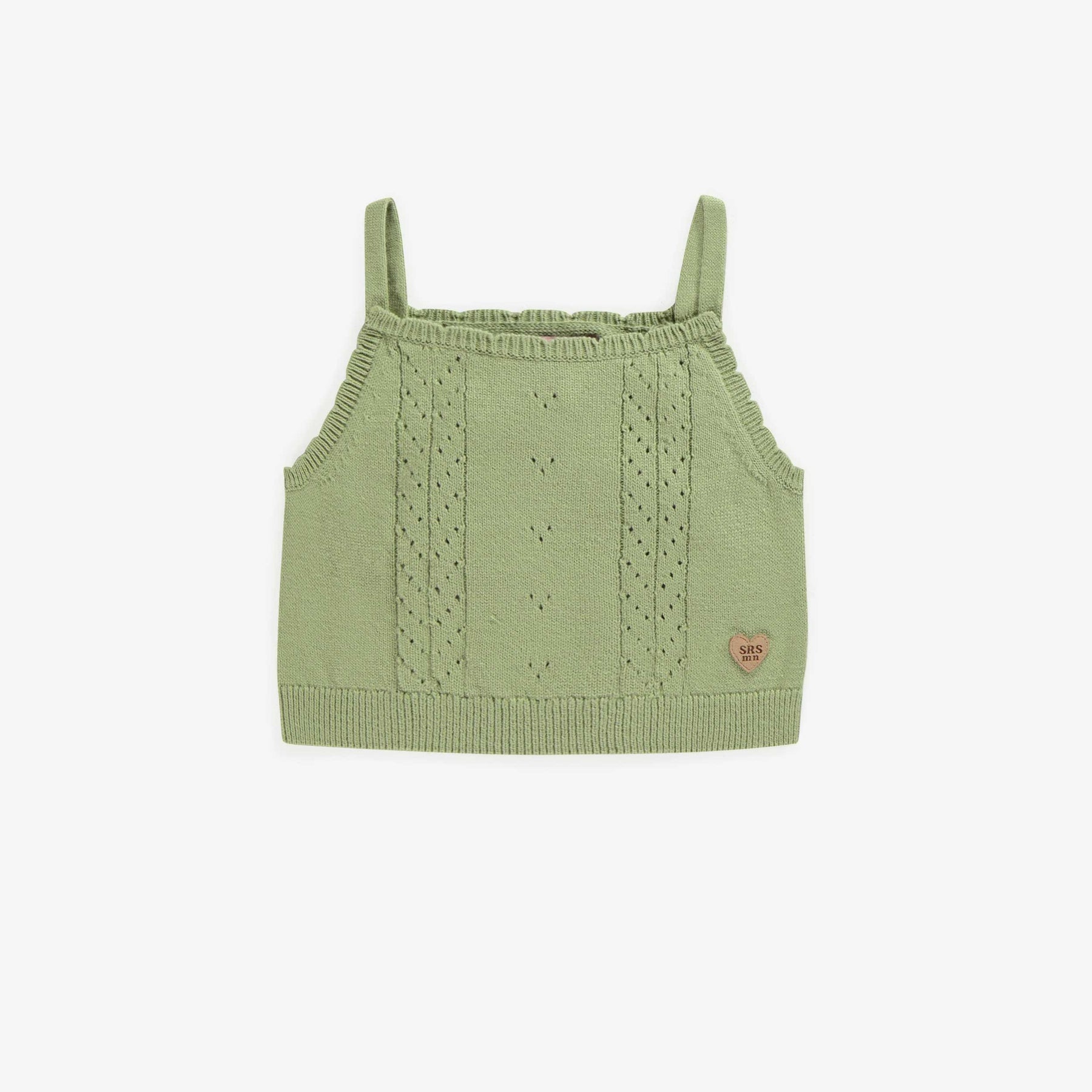Green knitted tank top with thin straps, baby - Souris Mini