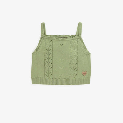 Camisole verte de maille à bretelles minces, bébé || Green knitted tank top with thin straps, baby