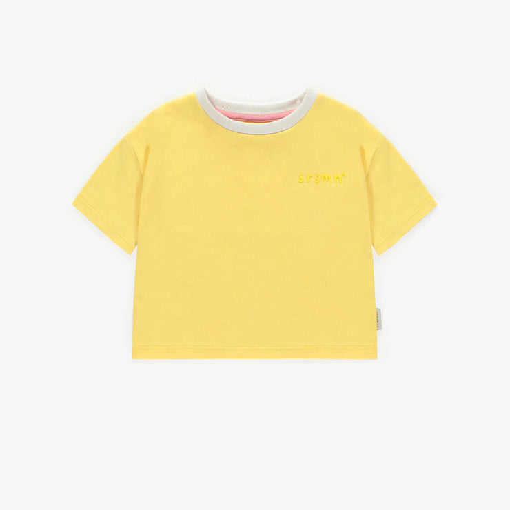 T-shirt jaune à manches courtes en coton, bébé || Yellow short-sleeved t-shirt in cotton, baby