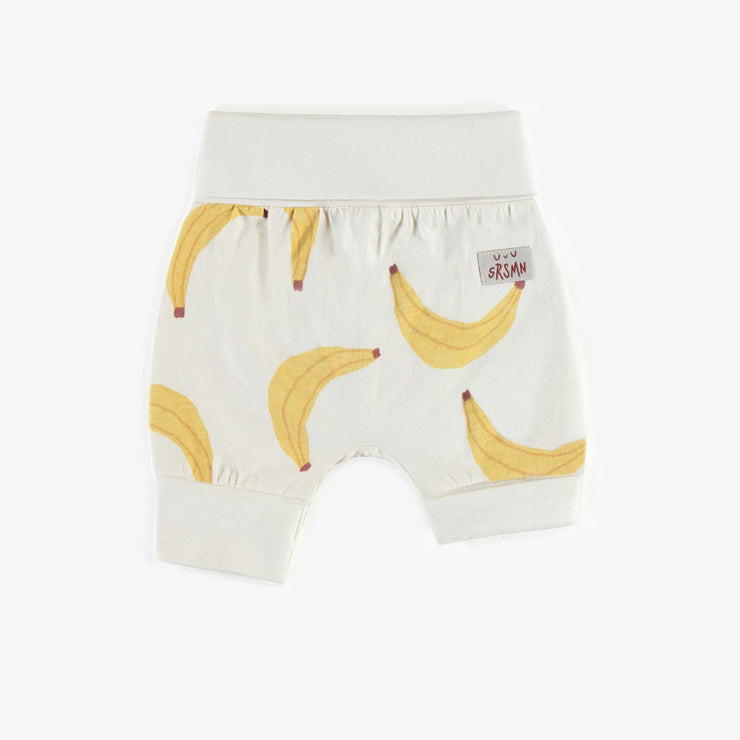 Short évolutif ivoire avec des bananes jaunes en jersey, bébé || Ivory evolutive shorts with yellow bananas in jersey, baby
