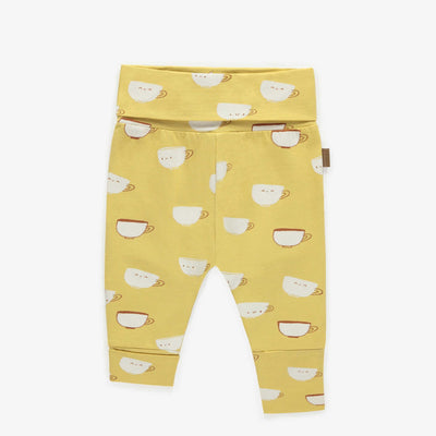 Pantalon évolutif jaune pâle avec motif de tasses en coton, bébé || Light yellow evolutive pants with mugs  pattern in cotton, baby