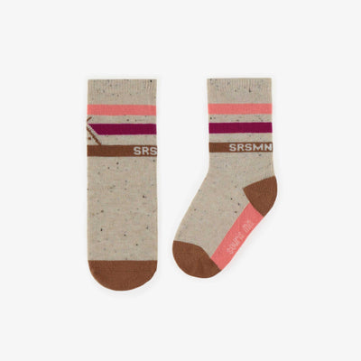 Chaussettes crèmes lignées rose, bébé || Cream socks with pink stripes, baby