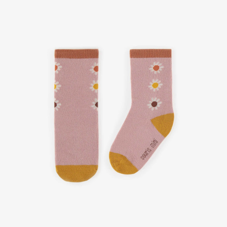Chaussettes roses avec fleurs de couleurs, bébé || Pink socks with flowers of different colors, baby