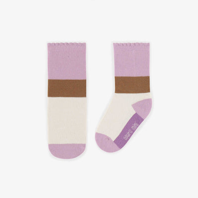 Chaussettes mauves avec bloc de couleurs, bébé || Purple socks with color block, baby