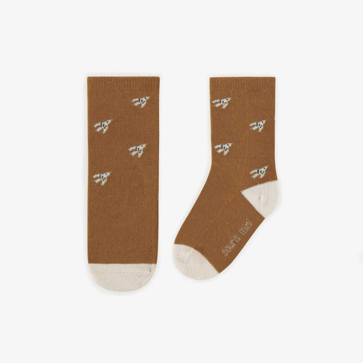 Chaussettes brunes avec oiseaux, bébé || Brown socks with birds, baby