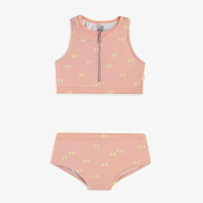 Maillot deux pièces rose avec petits papillons, enfant || Pink two-piece swimsuit with small butterflies, child