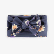 Bandeau de bain réversible à motif ligné ou fleuri, enfant || Reversible blue headband with lined or flowered pattern, child