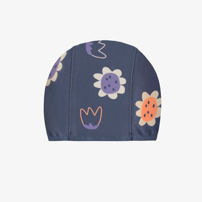 Bonnet de bain bleu à motifs de fleurs, enfant || Blue bathing cap with flowers pattern, child