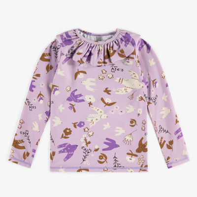 T-shirt de bain mauve à manches longues à motifs d’oiseaux, enfant || Purple bathing t-shirt with l