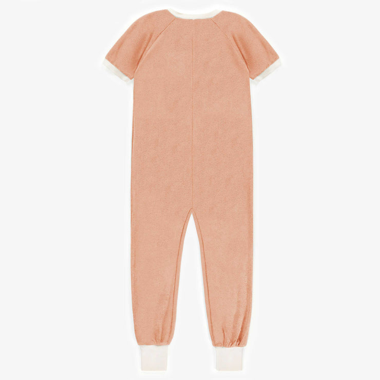 Pyjama une-pièce orange à manches courtes en ratine, enfant || Orange one-piece pyjama with short sleeves in terry, child