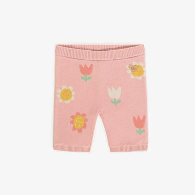 Legging court en maille rose avec fleurs, enfant || Short legging pink with flowers in knitwear, child
