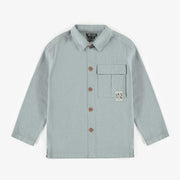 Chemise bleue à manches longues de lin et de coton, enfant || Blue long-sleeved shirt in linen and cotton, child