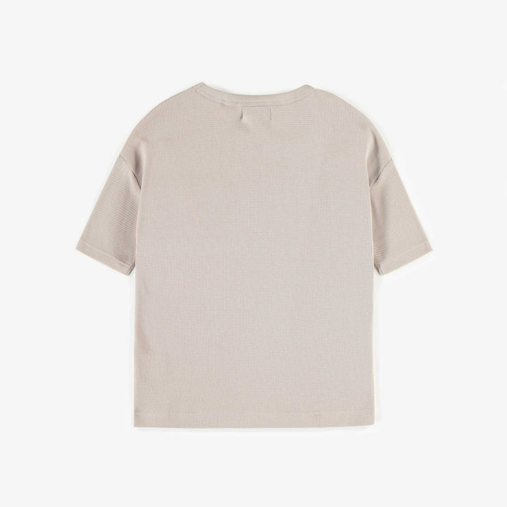 T-shirt gris à manches courtes en jersey gaufré, enfant || Grey short-sleeved t-shirt in waffle jersey, child