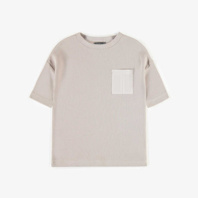 T-shirt gris à manches courtes en jersey gaufré, enfant || Grey short-sleeved t-shirt in waffle jersey, child