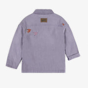 Surchemise mauve en denim sergé coloré souple, enfant || Purple colored denim shirt, child