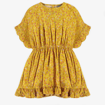 Robe jaune fleurie en viscose, enfant || Yellow flowery dress in viscose, child
