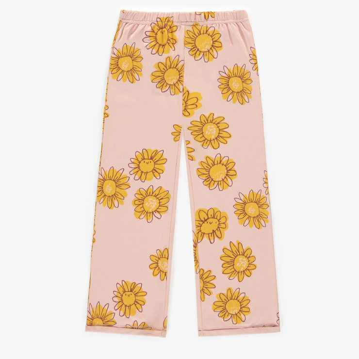 Pantalon rose avec fleurs jaunes en coton français, enfant || Pink flowery pant in French terry, child
