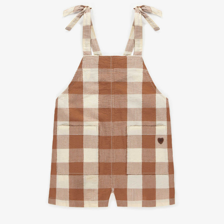 Salopette brune à carreaux en coton, enfant || Brown plaid overall in cotton, child