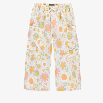 Pantalon crème fluide avec fleurs colorés en popeline, enfant || Cream fluid pants with colorful flowers in poplin, child