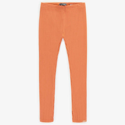 Legging orange long en tricot côtelé irrégulier, enfant || Rust long legging in irregular rib knit, child