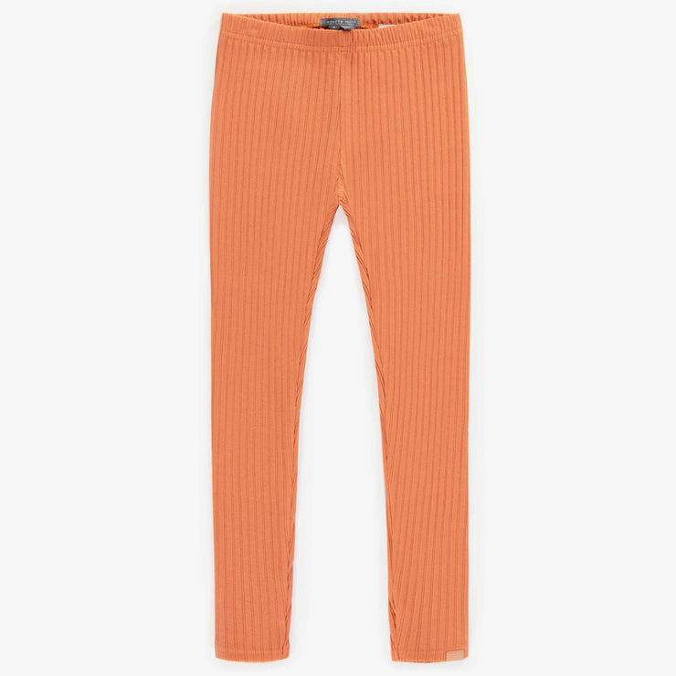Legging orange long en tricot côtelé irrégulier, enfant || Rust long legging in irregular rib knit, child