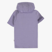 Robe tunique mauve à capuchon en coton français recyclé, enfant || Purple hooded tunic dress in recycled french terry, child