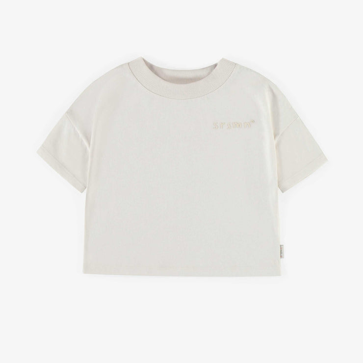 T-shirt crème à manches courtes en jersey recyclé, enfant || Cream short-sleeved t-shirt in recycled jersey, child