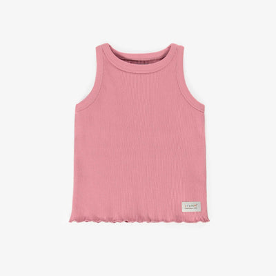 Camisole rose en tricot côtelé irrégulier, enfant || Pink tank top in irregular rib cotton, child