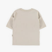T-shirt crème à manches courtes avec bande charcoal en jersey recyclé, enfant || Cream short-sleeved t-shirt with a charcoal stripe in recycled jersey, child