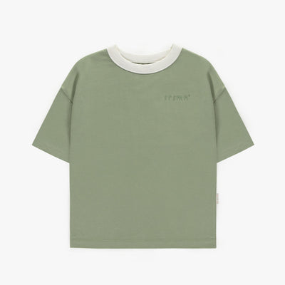 T-shirt vert à manches courtes en coton, enfant || Green short-sleeved t-shirt in cotton, child