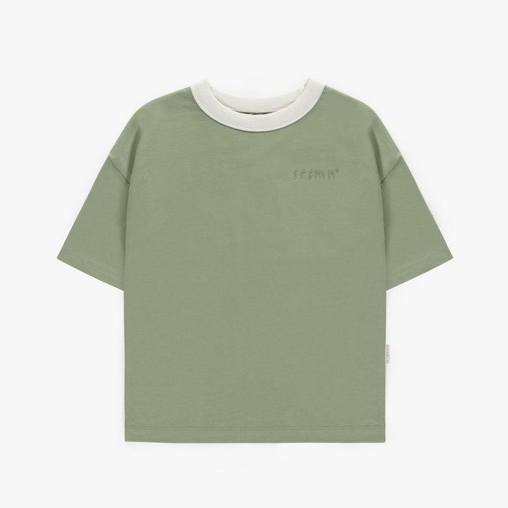 T-shirt vert à manches courtes en coton, enfant || Green short-sleeved t-shirt in cotton, child