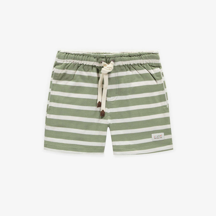 Short décontracté verte ligné en coton doux, enfant || Green striped casual shorts in soft cotton, child