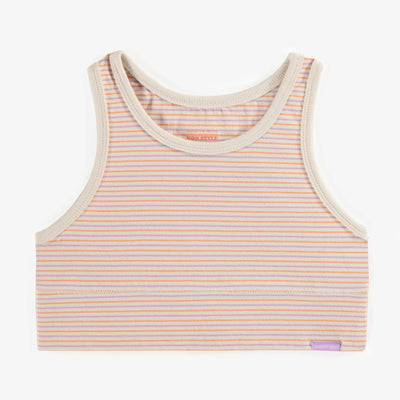 Camisole courte rayé orange et mauve en cotton extensible, enfant || Orange and purple striped short camisole in stretch coton, child
