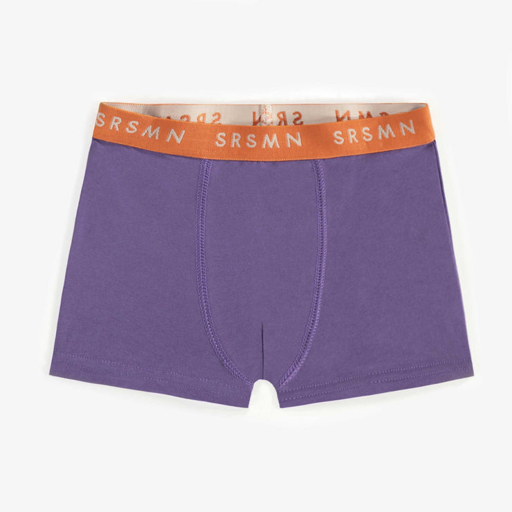 Boxer ajusté mauve uni avec la bande élastique orange en jersey, enfant || Plain purple fitted boxer with an orange elastic band in jersey, child