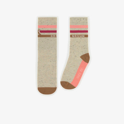 Chaussettes crème lignées rose, enfant || Cream socks with pink lines, child