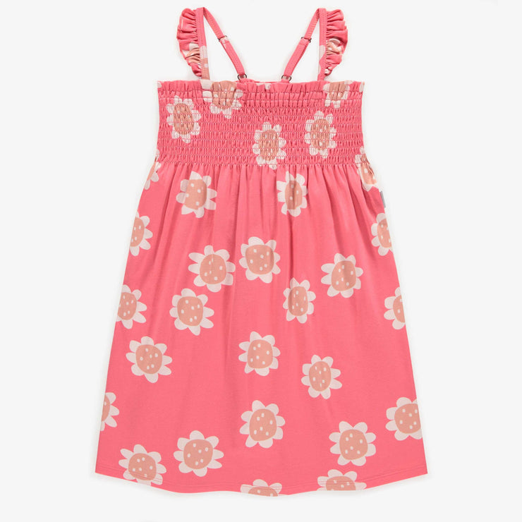 Robe rose fleurie avec nid d’abeille en coton extensible, enfant || Pink flowery dress with honeycomb in stretch cotton, child