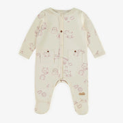 Pyjama crème à motifs en coton biologique, naissance || Cream patterned pyjama in organic cotton, newborn