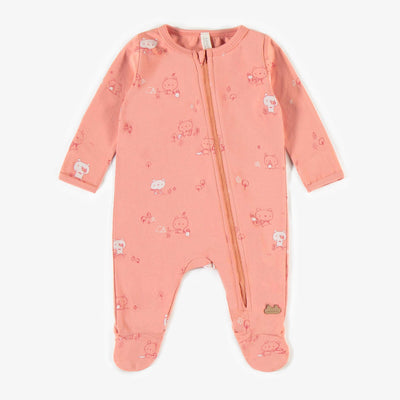 Pyjama rose à motifs en coton biologique, naissance || Pink patterned pyjama in organic cotton, newborn