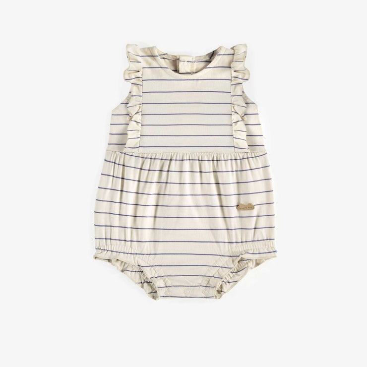 Une-pièce crème ligné en jersey, naissance || Cream striped pattern one-piece in jersey, newborn