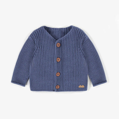 Veste de maille bleue extensible, naissance || Blue vest in stretchy knitwear, newborn