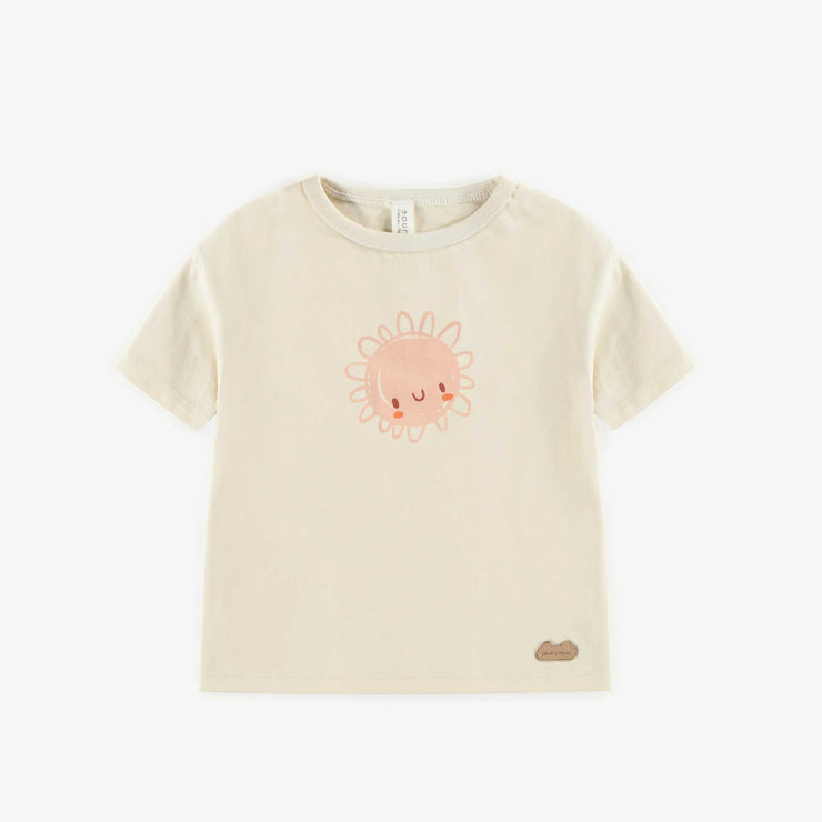 T-shirt crème en coton biologique coupe droite, naissance || Cream t-shirt straight cut in organic cotton, newborn