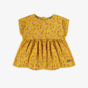 Robe jaune fleurie en viscose avec bloomer, naissance || Yellow flowery dress in viscose with bloomer, newborn