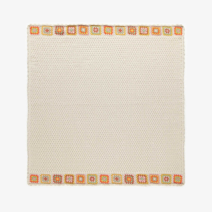 Couverture crème avec bordure colorée en crochet, naissance || Crochet cream blanket with colorful border in crochet, newborn