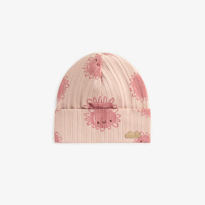Bonnet rose à motifs en coton biologique, naissance || Pink patterned hat in organic cotton, newborn