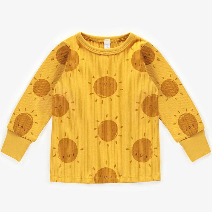 Pyjama deux-pièces jaune à motifs coton biologique, naissance || Yellow patterned two-piece pajamas in organic cotton, newborn