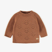 Chandail de maille brun en lin, naissance || Brown knitted crewneck in linen, newborn