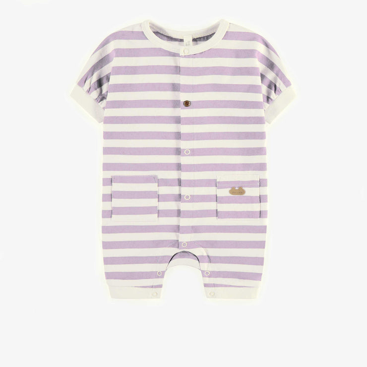 Pyjama une-pièce mauve ligné en jersey biologique, naissance || One-piece purple pyjama lined in organic jersey, newborn