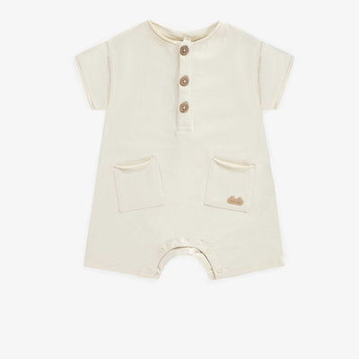 Une-pièce crème en jersey de coton biologique, naissance || Cream one-piece in jersey of organic cotton, newborn