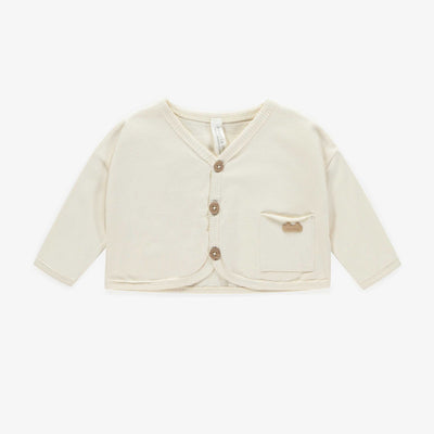 Veste crème en jersey de coton biologique, naissance || Cream vest in jersey of organic cotton, newborn