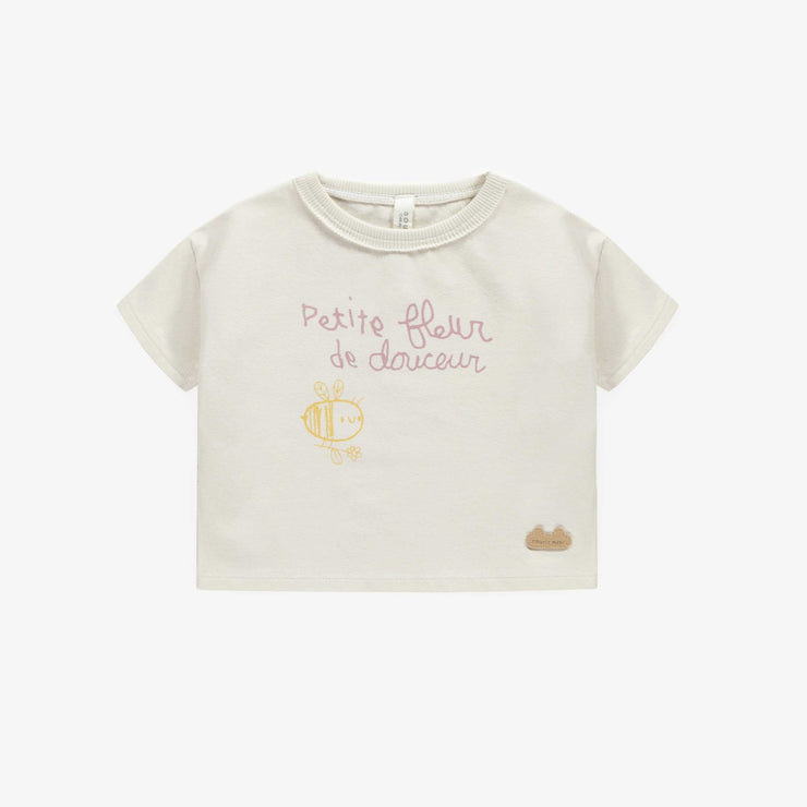 T-shirt crème en coton biologique coupe droite, naissance || Cream t-shirt straight cut in organic cotton, newborn